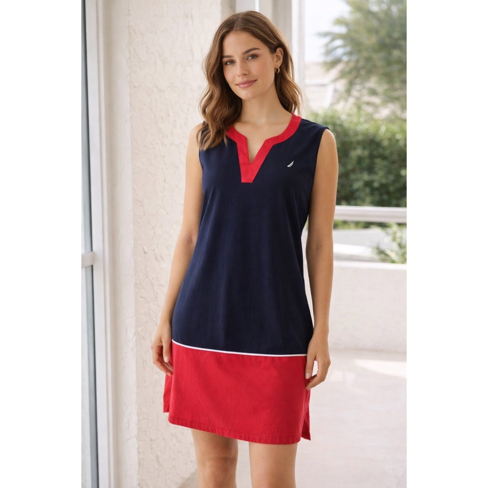 Nautica Colorblock Dress XXL Navy Red Sleeveless Sporty Casual Shift Mini